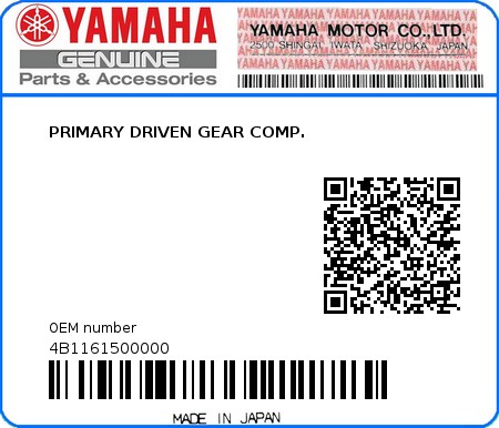 Product image: Yamaha - 4B1161500000 - PRIMARY DRIVEN GEAR COMP. 