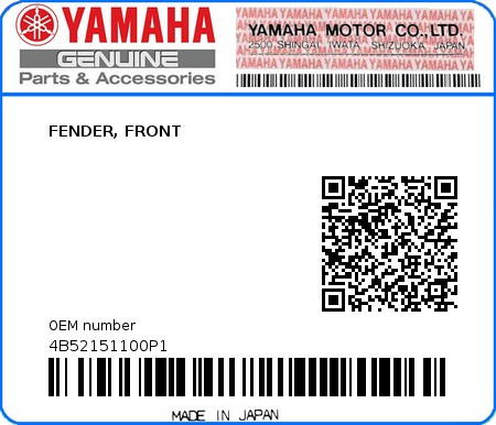 Product image: Yamaha - 4B52151100P1 - FENDER, FRONT 