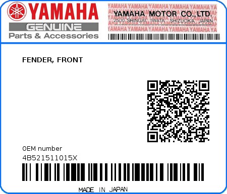 Product image: Yamaha - 4B521511015X - FENDER, FRONT  0