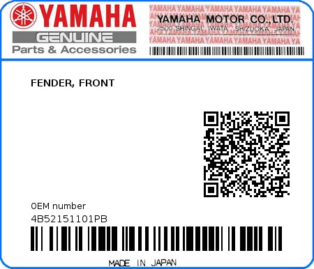 Product image: Yamaha - 4B52151101PB - FENDER, FRONT  0