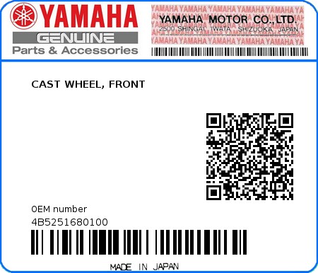 Product image: Yamaha - 4B5251680100 - CAST WHEEL, FRONT 