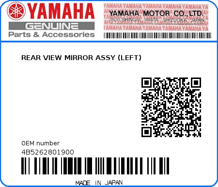 Product image: Yamaha - 4B5262801900 - REAR VIEW MIRROR ASSY (LEFT) 