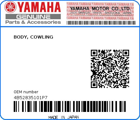 Product image: Yamaha - 4B52835101P7 - BODY, COWLING 