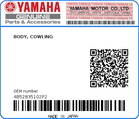 Product image: Yamaha - 4B52835102P2 - BODY, COWLING  0