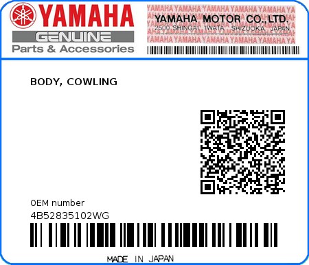 Product image: Yamaha - 4B52835102WG - BODY, COWLING  0