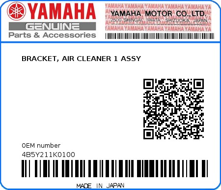 Product image: Yamaha - 4B5Y211K0100 - BRACKET, AIR CLEANER 1 ASSY 