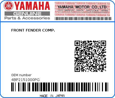 Product image: Yamaha - 4BP2151000PG - FRONT FENDER COMP.  0