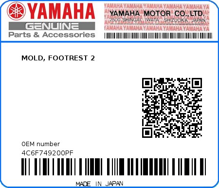 Product image: Yamaha - 4C6F749200PF - MOLD, FOOTREST 2  0