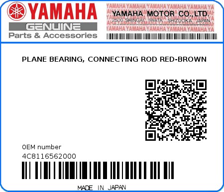 Product image: Yamaha - 4C8116562000 - PLANE BEARING, CONNECTING ROD RED-BROWN  0