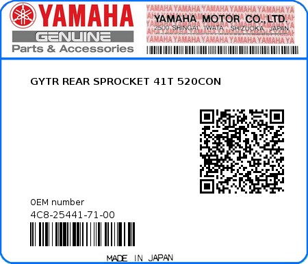 Product image: Yamaha - 4C8-25441-71-00 - GYTR REAR SPROCKET 41T 520CON 