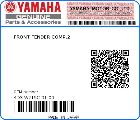Product image: Yamaha - 4D3-W215C-01-00 - FRONT FENDER COMP.2  0