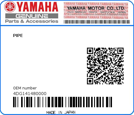 Product image: Yamaha - 4DG141480000 - PIPE   0