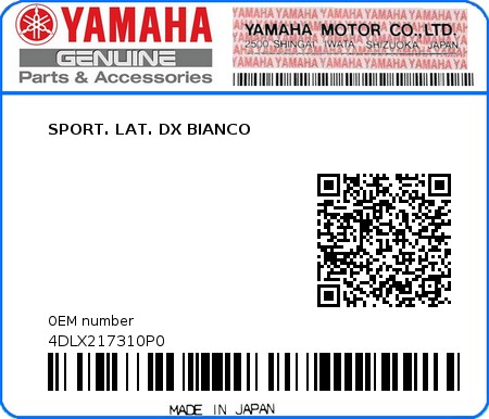 Product image: Yamaha - 4DLX217310P0 - SPORT. LAT. DX BIANCO 