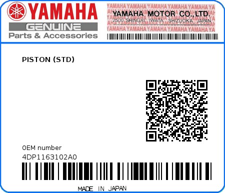 Product image: Yamaha - 4DP1163102A0 - PISTON (STD)  0