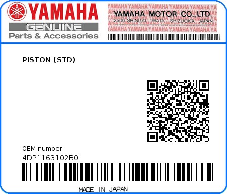Product image: Yamaha - 4DP1163102B0 - PISTON (STD)  0
