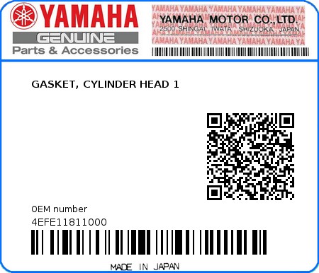 Product image: Yamaha - 4EFE11811000 - GASKET, CYLINDER HEAD 1 