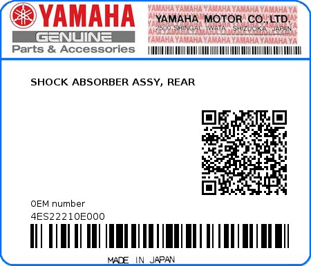 Product image: Yamaha - 4ES22210E000 - SHOCK ABSORBER ASSY, REAR  