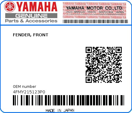 Product image: Yamaha - 4FMY215123P0 - FENDER, FRONT 