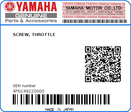 Product image: Yamaha - 4FN149220000 - SCREW, THROTTLE  0
