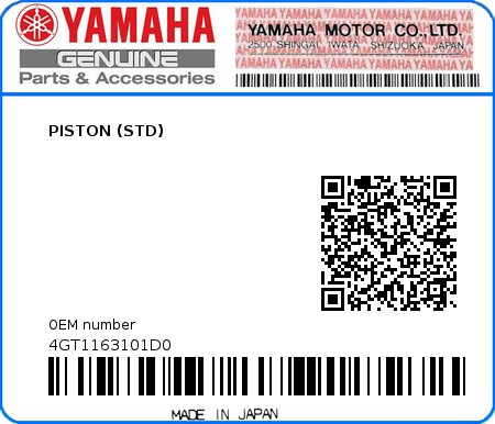 Product image: Yamaha - 4GT1163101D0 - PISTON (STD)  0