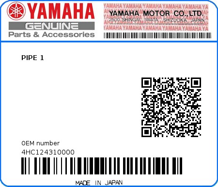 Product image: Yamaha - 4HC124310000 - PIPE 1  0