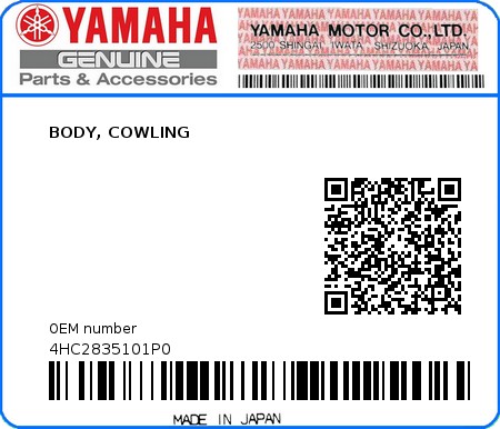 Product image: Yamaha - 4HC2835101P0 - BODY, COWLING  0