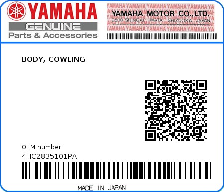 Product image: Yamaha - 4HC2835101PA - BODY, COWLING 