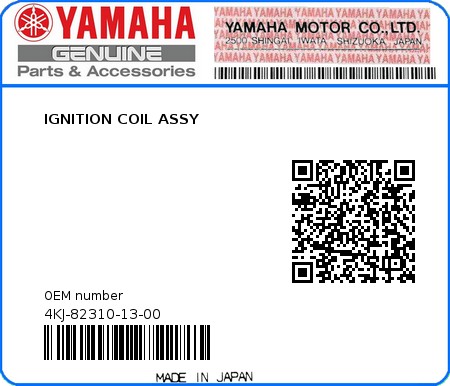 Product image: Yamaha - 4KJ-82310-13-00 - IGNITION COIL ASSY 