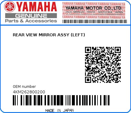 Product image: Yamaha - 4KM262800200 - REAR VIEW MIRROR ASSY (LEFT) 