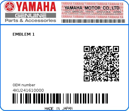 Product image: Yamaha - 4KU241610000 - EMBLEM 1  0