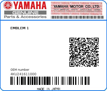 Product image: Yamaha - 4KU241611000 - EMBLEM 1  0