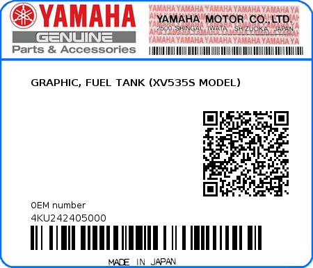 Product image: Yamaha - 4KU242405000 - GRAPHIC, FUEL TANK (XV535S MODEL) 