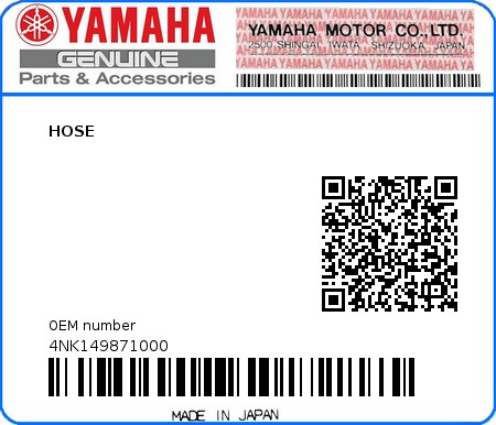 Product image: Yamaha - 4NK149871000 - HOSE 