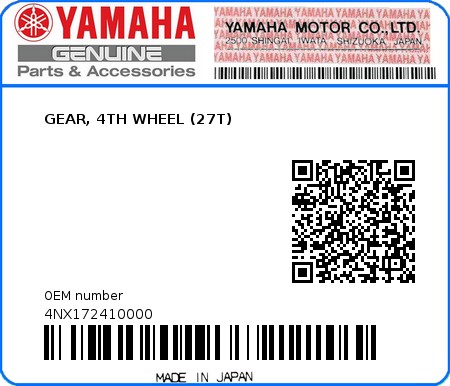 Product image: Yamaha - 4NX172410000 - GEAR, 4TH WHEEL (27T)   0