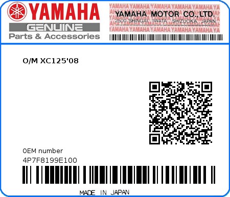 Product image: Yamaha - 4P7F8199E100 - O/M XC125'08 