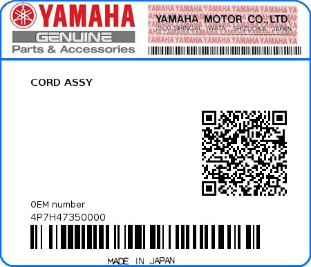 Product image: Yamaha - 4P7H47350000 - CORD ASSY  0