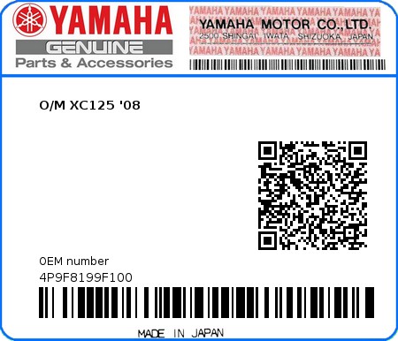 Product image: Yamaha - 4P9F8199F100 - O/M XC125 '08 