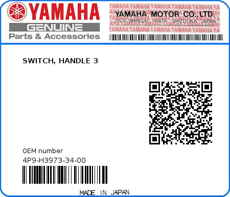 Product image: Yamaha - 4P9-H3973-34-00 - SWITCH, HANDLE 3  0