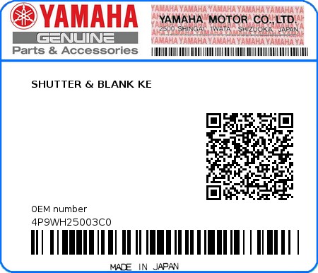 Product image: Yamaha - 4P9WH25003C0 - SHUTTER & BLANK KE 