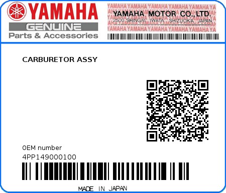 Product image: Yamaha - 4PP149000100 - CARBURETOR ASSY   0
