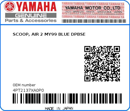 Product image: Yamaha - 4PT2137XA0P0 - SCOOP, AIR 2 MY99 BLUE DPBSE 