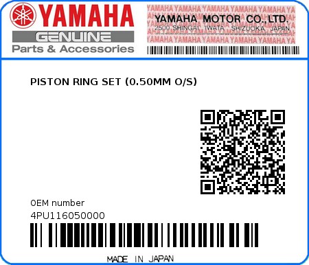 Product image: Yamaha - 4PU116050000 - PISTON RING SET (0.50MM O/S)  0