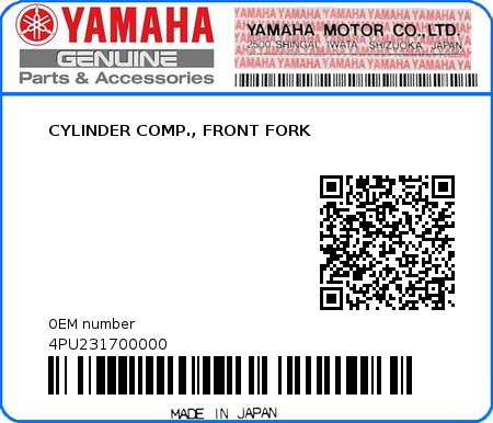Product image: Yamaha - 4PU231700000 - CYLINDER COMP., FRONT FORK  0