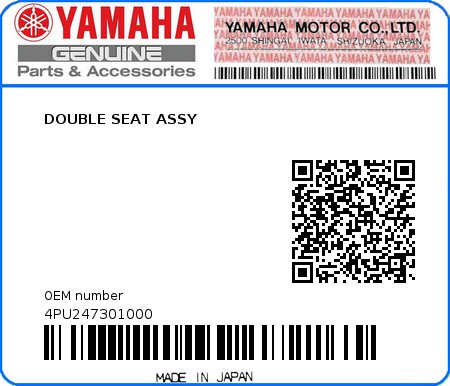 Product image: Yamaha - 4PU247301000 - DOUBLE SEAT ASSY  0