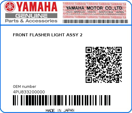 Product image: Yamaha - 4PU833200000 - FRONT FLASHER LIGHT ASSY 2  0