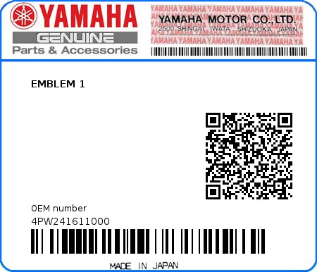 Product image: Yamaha - 4PW241611000 - EMBLEM 1  0