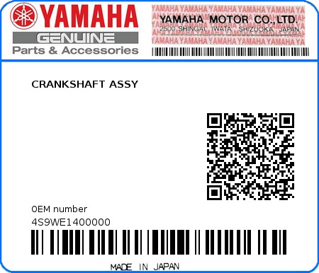 Product image: Yamaha - 4S9WE1400000 - CRANKSHAFT ASSY  0