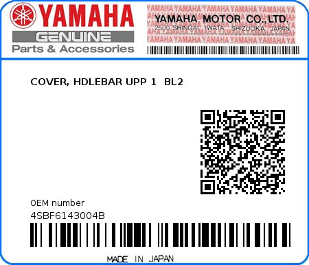 Product image: Yamaha - 4SBF6143004B - COVER, HDLEBAR UPP 1  BL2 