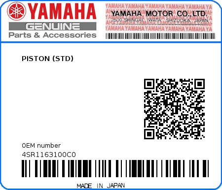 Product image: Yamaha - 4SR1163100C0 - PISTON (STD)  0