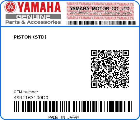 Product image: Yamaha - 4SR1163100D0 - PISTON (STD)  0